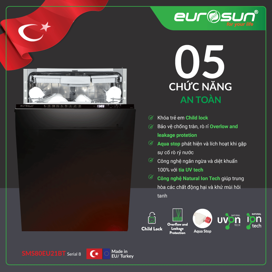 Máy rửa bát Eurosun SMS80EU21BT