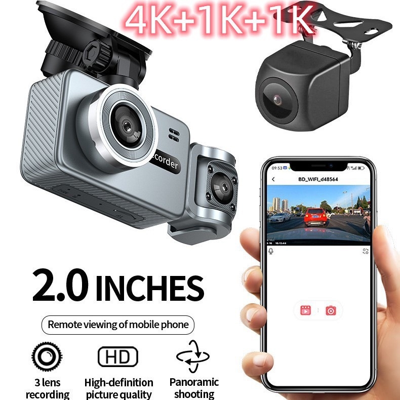 Camera Hành Trình M3 chất lượng hình ảnh  4K 3 Mắt Trước Trong Sau Wifi App