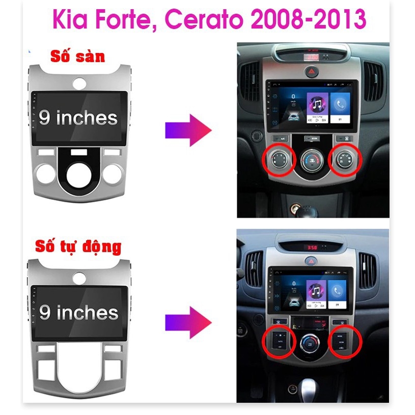 Mặt dưỡng Kia Forte 2007-2015 số tự động  , điều hòa tự động (9 inch)