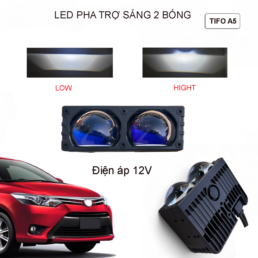 ĐÈN LED PHA TRỢ SÁNG TIFO A5 – 2 BÓNG – CHIP 6+6 – CÔNG SUẤT 70W/80W – CHỐNG NƯỚC IP68