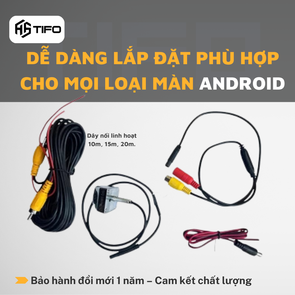 Camera lùi ô tô TIFO CT-01 độ nét cao AHD 1080P chuyên dụng cho màn hình android, cam de xe con nhìn đêm siêu nét