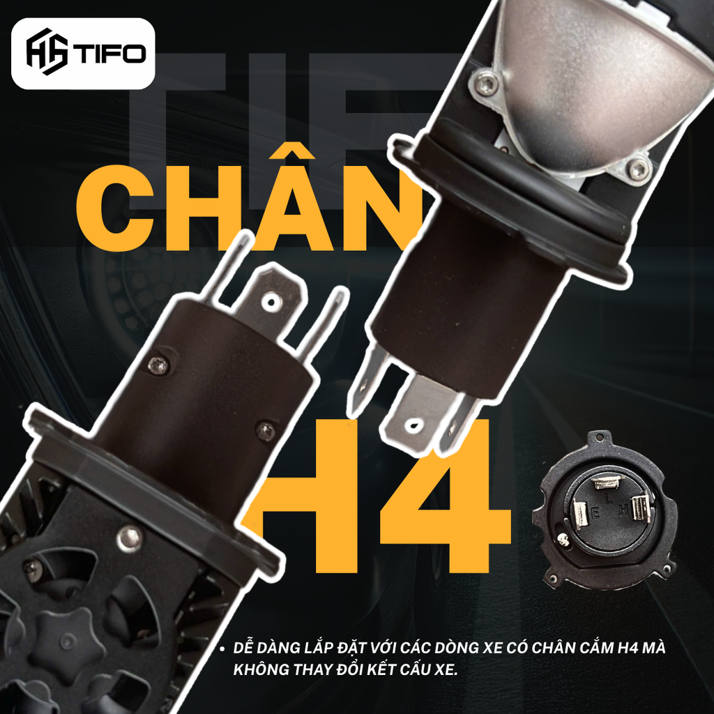 Bi Cầu led mini chính hãng TIFO C17 chân H4 chuyên dùng cho ô tô , xe máy