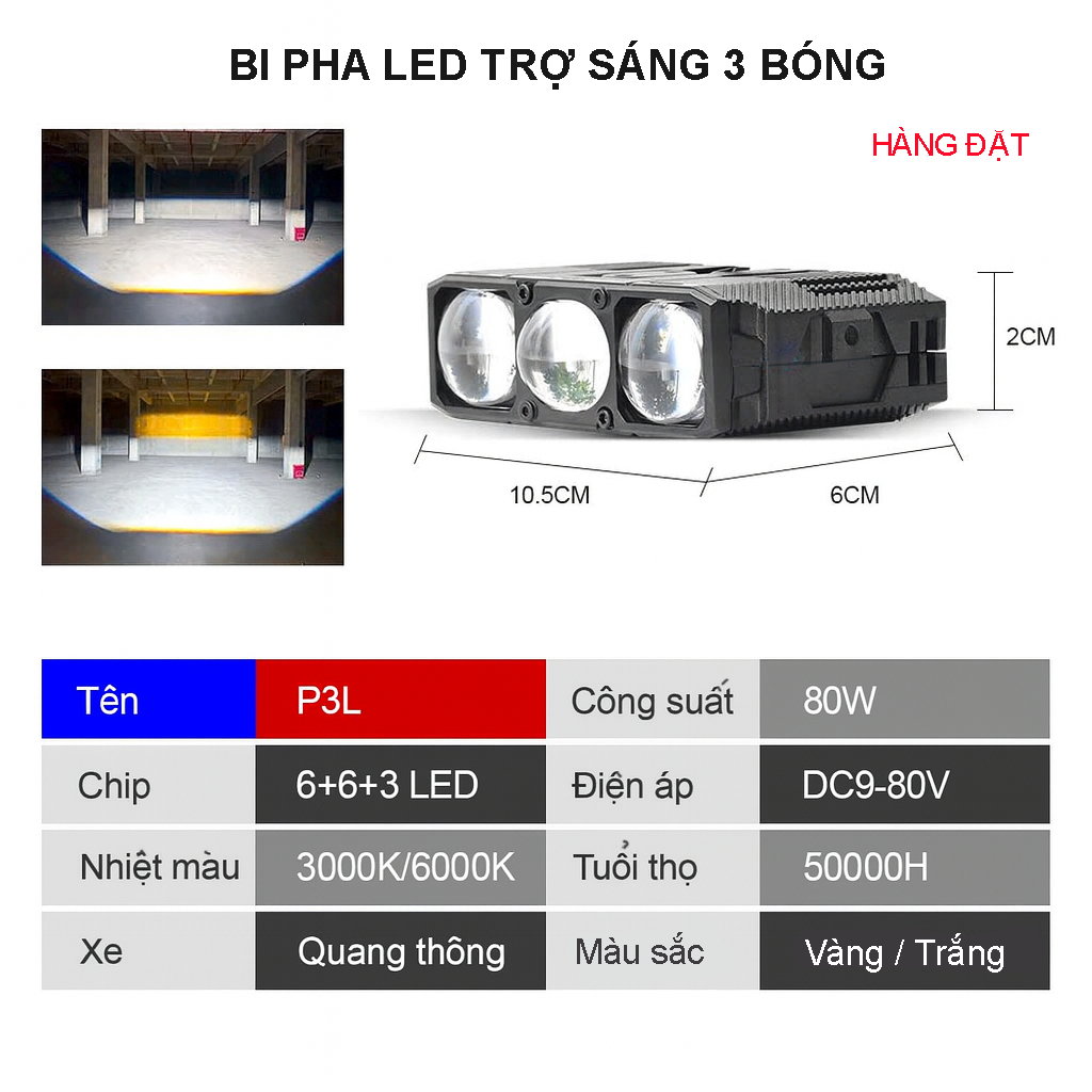 BI PHA LED TRỢ SÁNG P3L – 3 BÓNG – 80W – ÁNH SÁNG GOM MẠNH – 3000K/6000K