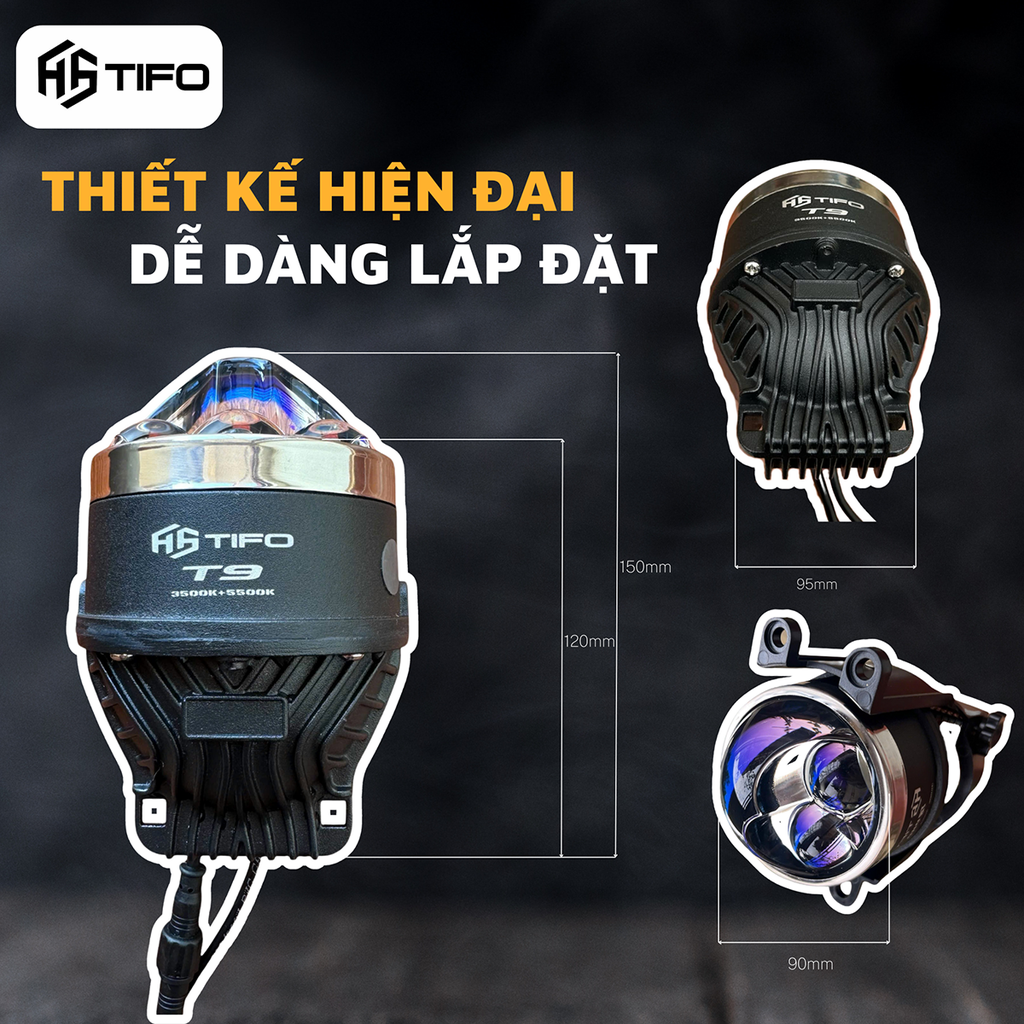 Bi gầm led ô tô [CHÍNH HÃNG] TIFO T9, bi led tâm laser màu 5500k