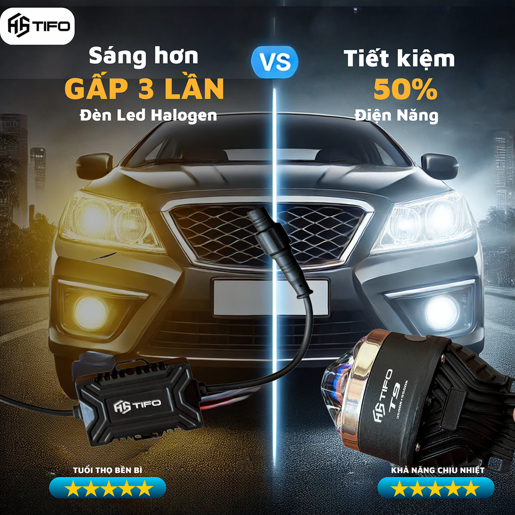 Bi gầm led ô tô [CHÍNH HÃNG] TIFO T9, bi led tâm laser màu 5500k