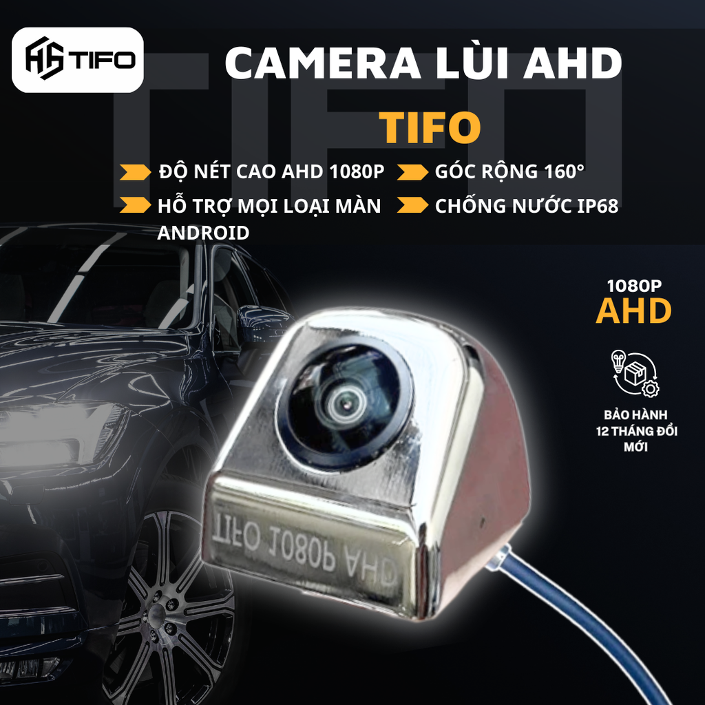 Camera lùi ô tô TIFO CT-01 độ nét cao AHD 1080P chuyên dụng cho màn hình android, cam de xe con nhìn đêm siêu nét