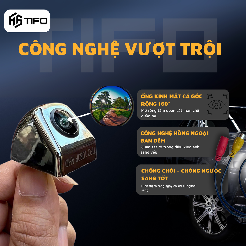 Camera lùi ô tô TIFO CT-01 độ nét cao AHD 1080P chuyên dụng cho màn hình android, cam de xe con nhìn đêm siêu nét