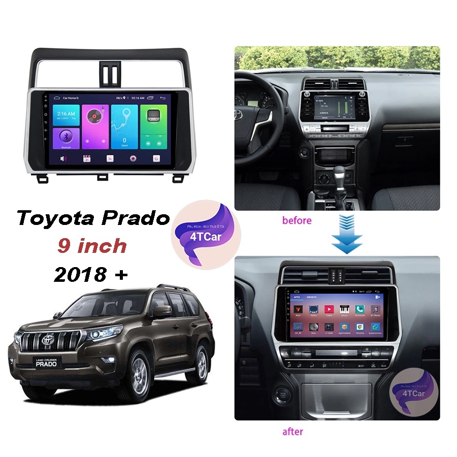 Mặt Dưỡng Lắp DVD Android Cho Xe Toyota Prado 2017-2021 (10 Inch) Có CANBUS và Jack Nguồn Zin