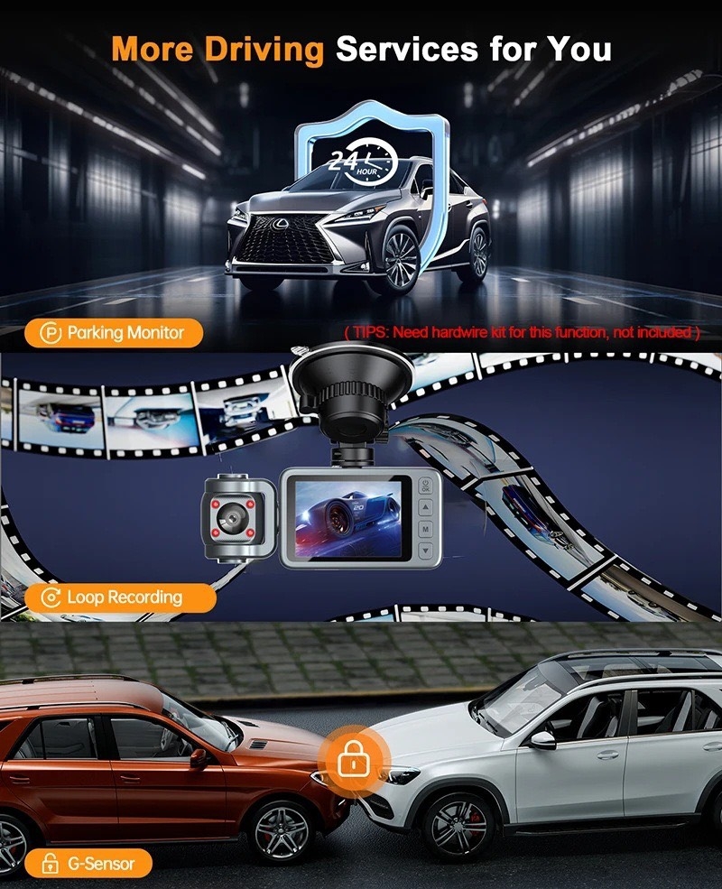 Camera Hành Trình M3 chất lượng hình ảnh  4K 3 Mắt Trước Trong Sau Wifi App