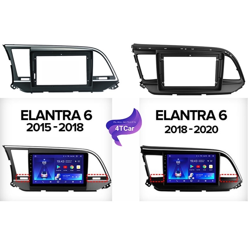 Mặt dưỡng xe Ô tô HuynDai Elantra  2015- 2019 lắp cho màn hình 9Inc