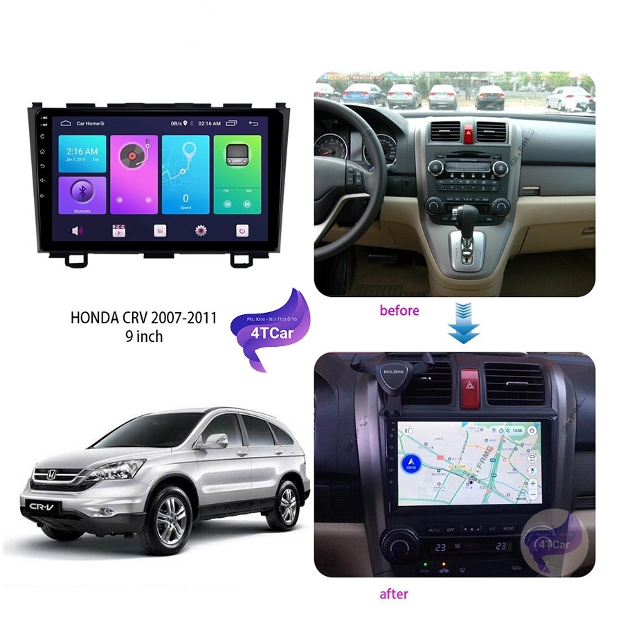 Mặt dưỡng lắp màn android HONDA CRV 2007 - 2011 lắp màn hình android 9 inch