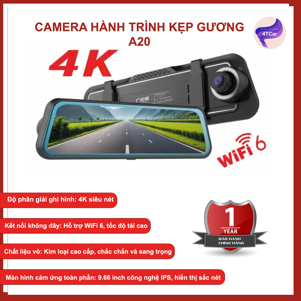 CAMERA HÀNH TRÌNH KẸP GƯƠNG A20 – GHI HÌNH 4K SIÊU NÉT