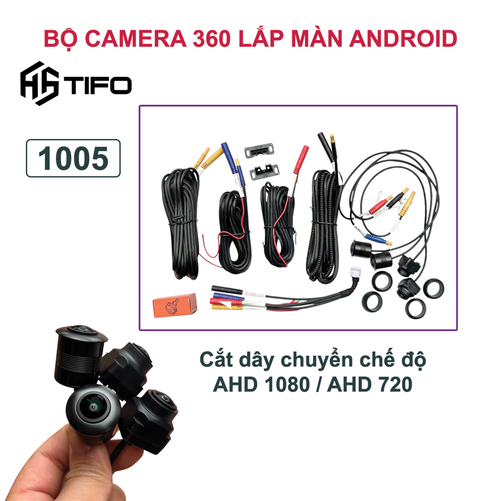 [Mới Nhất 2025] Bộ 4 Mắt Camera 360 Độ TIFO Lắp Màn Android - Model 1005 | AHD 1080/720 Sắc Nét, Không Điểm Mù