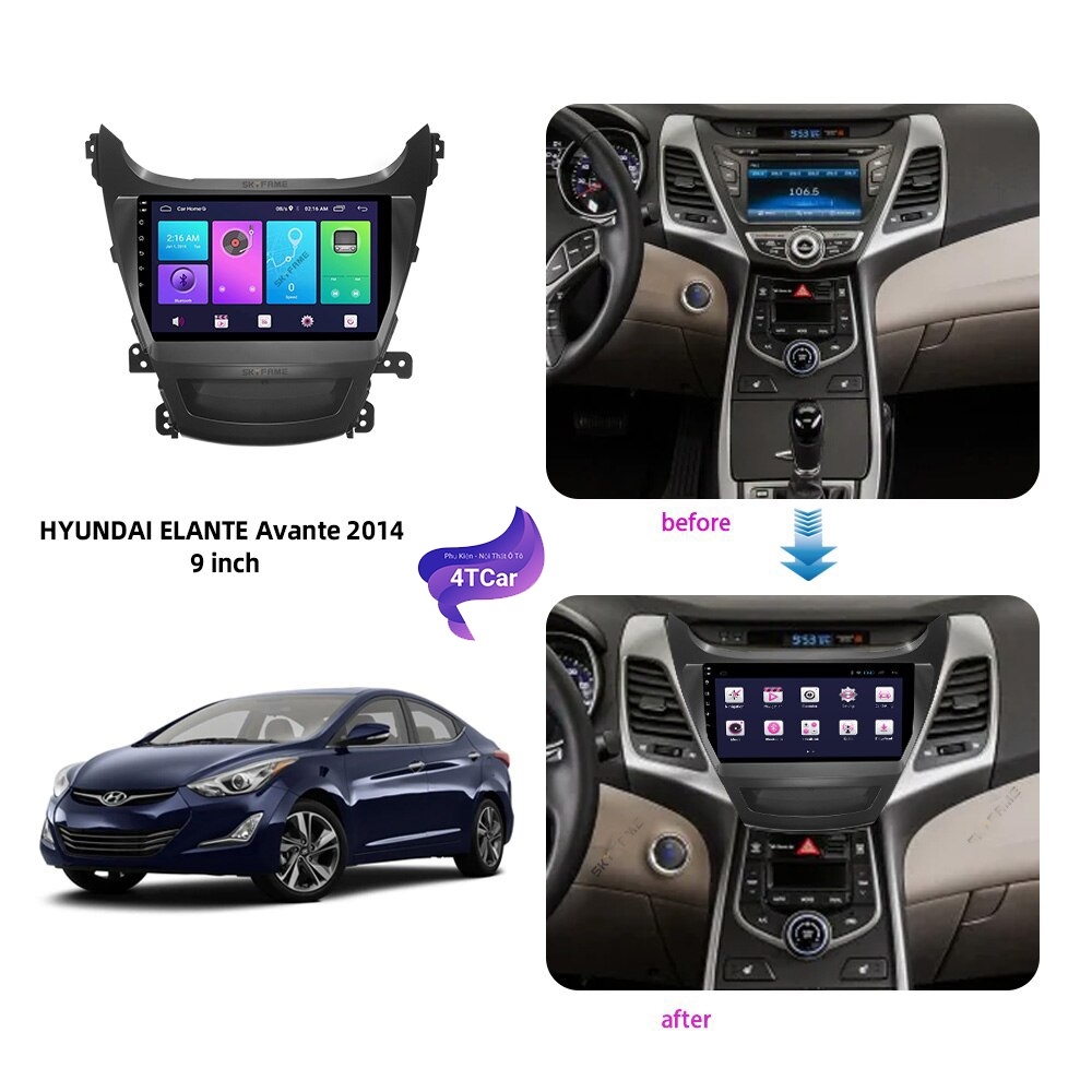 Mặt dưỡng Huyndai Elantra 2010 - 2015 (9 inch) lắp màn hình android ô tô kem jack nguồn