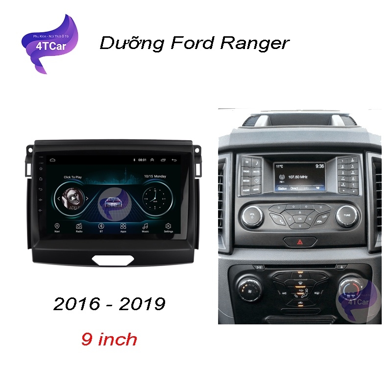 Mặt dưỡng Ford Ranger , everest  2016-2018 , 19-20 , 21-22  lắp dvd android  (9 inch)