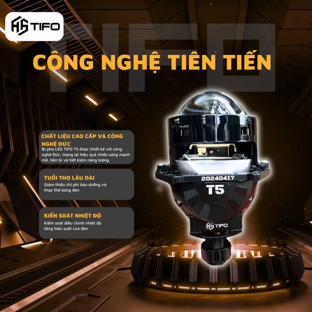 Bi pha led chân xoáy chính hãng   TIFO T5 [BẢO HÀNH 02 NĂM] điện áp 12v hoặc 24v