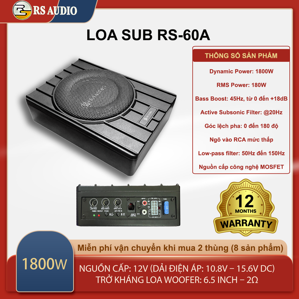 LOA SUB GẦM GHẾ RS AUDIO RS-60A – CÔNG SUẤT KHỦNG 1800W, ÂM TRẦM MẠNH MẼ