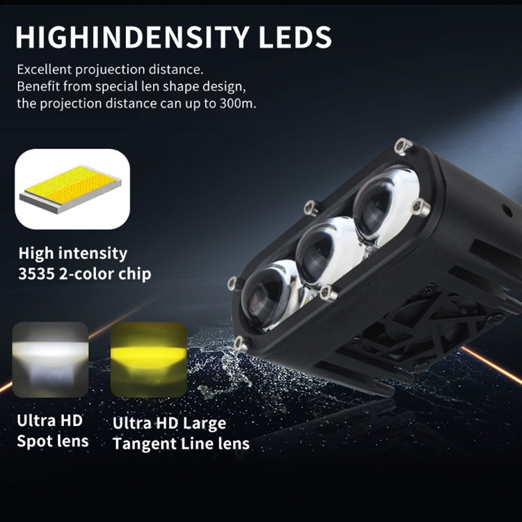 Đèn Pha LED 3 Mắt HYML U22 120W – Đèn Trợ Sáng Vàng Trắng 2 Chế Độ Cao Cấp Cho Ô Tô &amp; Mô Tô