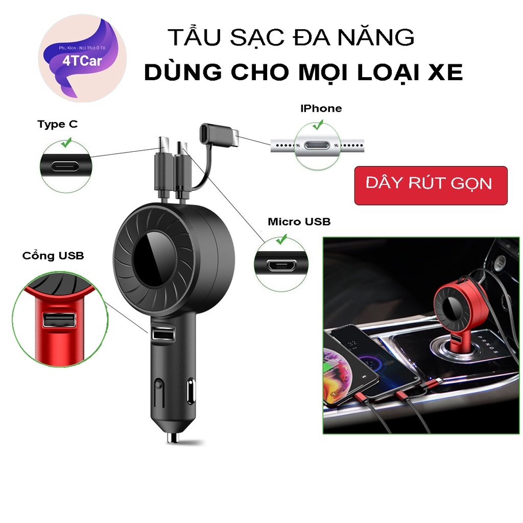 Sạc cắm tẩu ô tô SUPER FAST dây rút tiện lợi