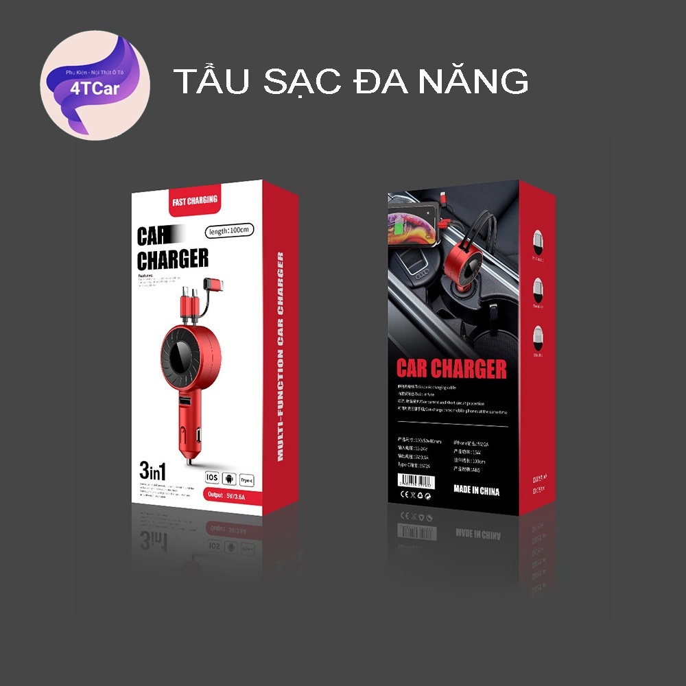 Sạc cắm tẩu ô tô SUPER FAST dây rút tiện lợi