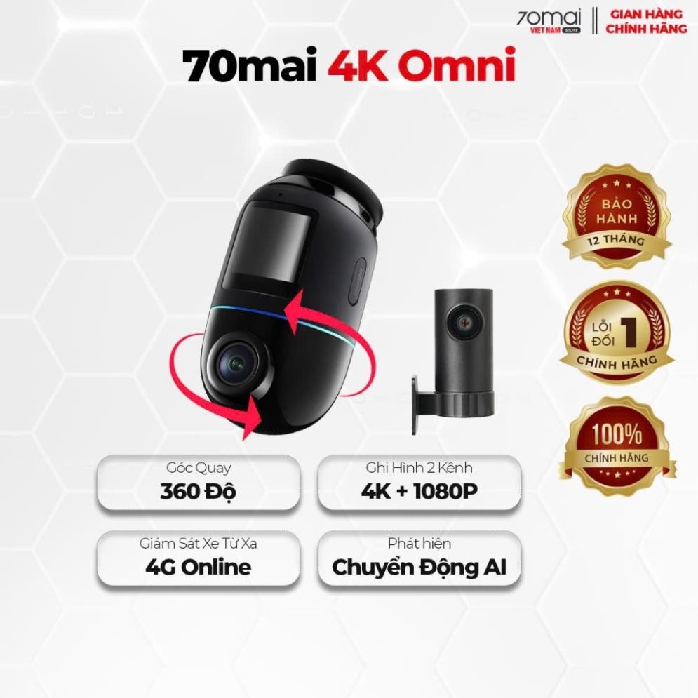 Camera Hành Trình 70mai 4K Omni X800 Công Nghệ AI 2.0 Wifi6 5GHz Giám Sát Từ Xa Thẻ Nhớ 70mai 128GB