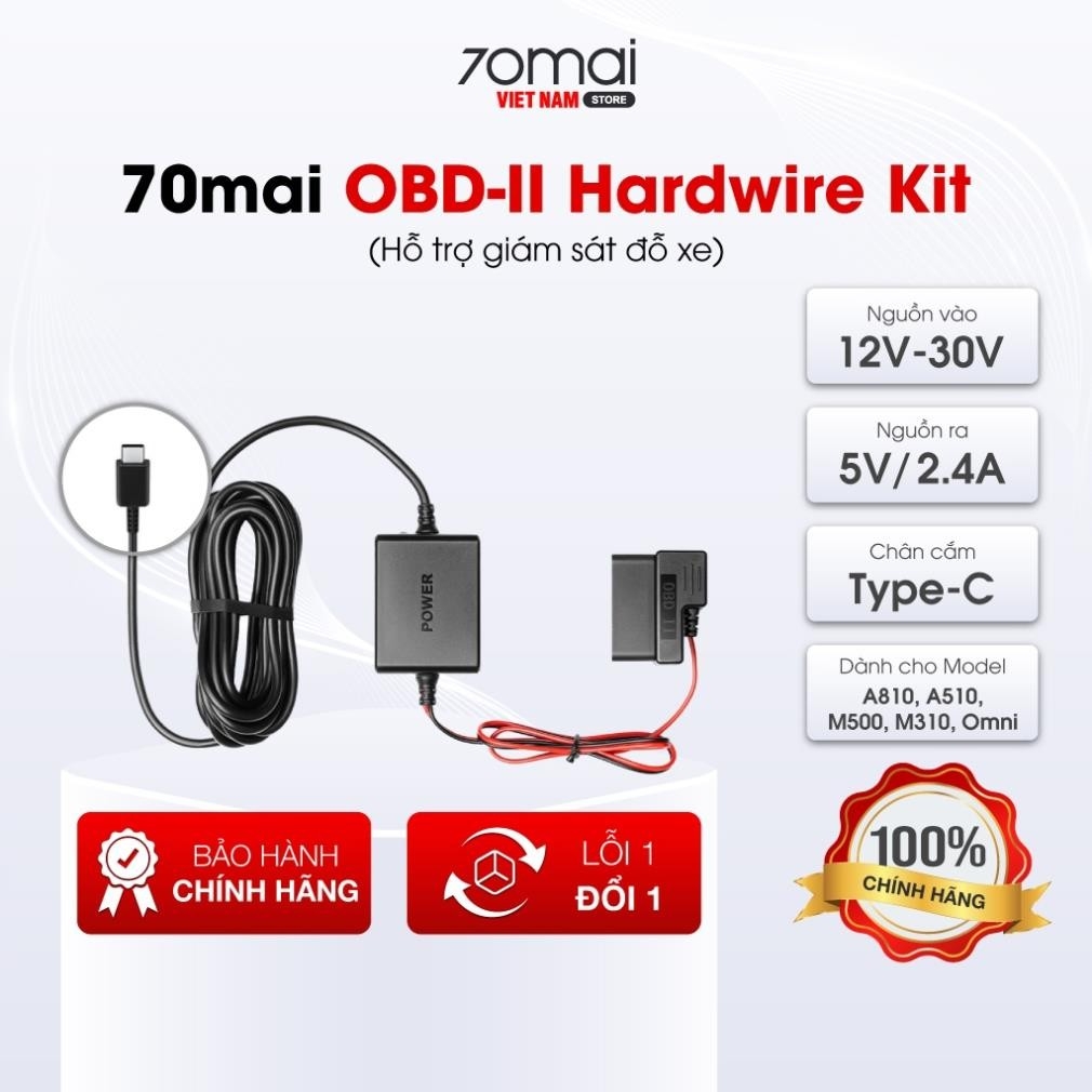 70mai OBD-II Hardwire Kit kích hoạt chế độ trông xe 24h an toàn cho camera hành trình 70mai