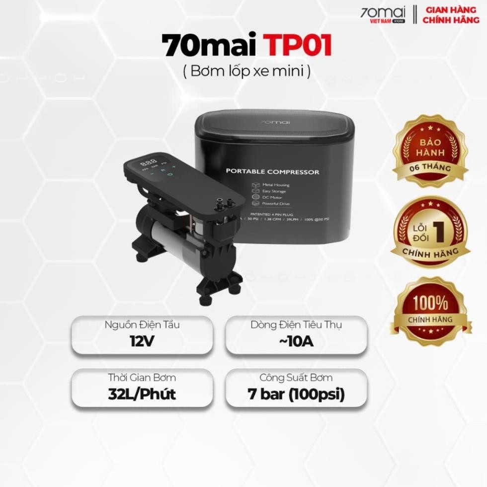 Máy bơm hơi tự động 70mai TP01 đa năng, thiết kế nhỏ gọn, bơm cực nhanh