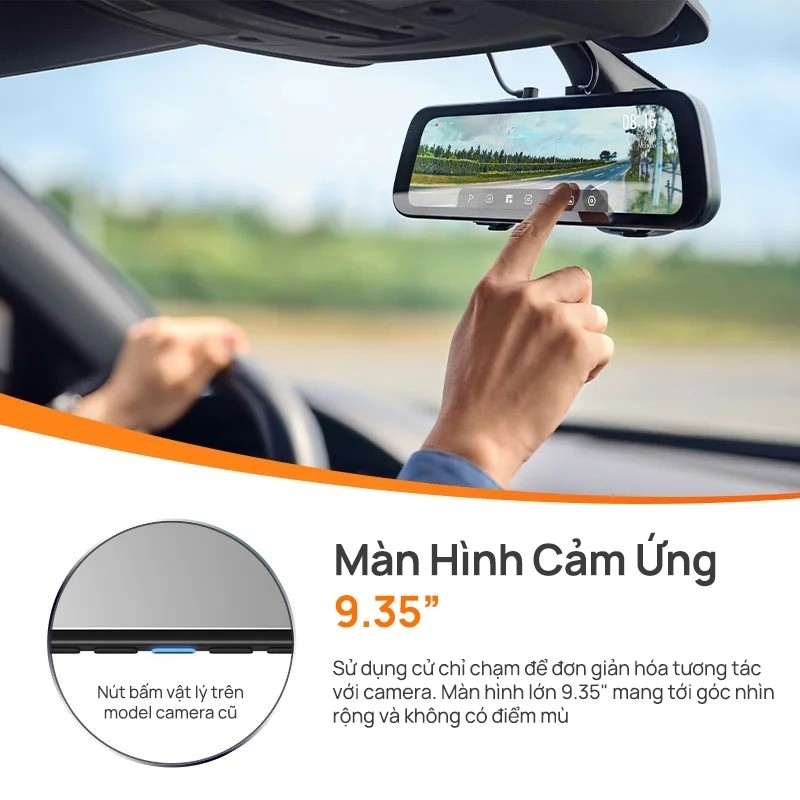 Camera hành trình gương 70mai S500 3K HDR, ghi hình 2 mắt trước sau siêu nét, giám sát đỗ xe 24h