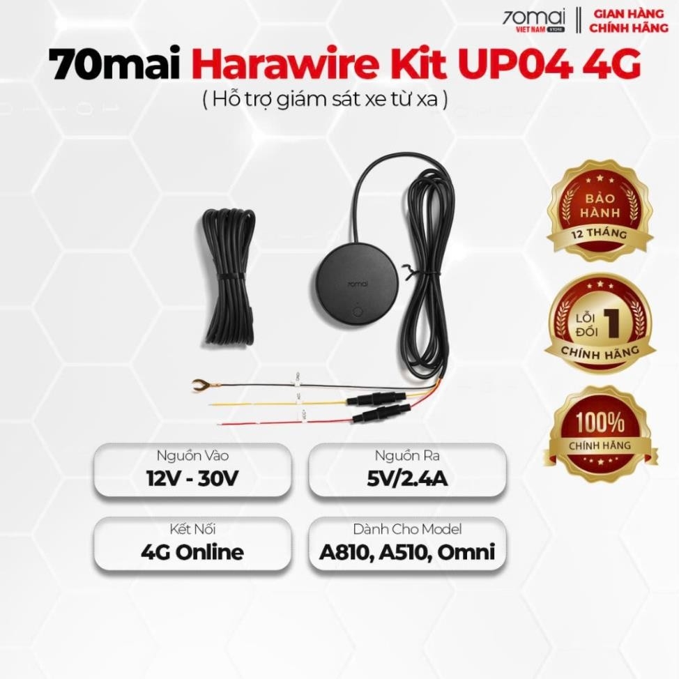 Bộ Hardwire Kit UP04 cho camera hành trình 70mai A810, A510, Omni kết nối 4G giám sát xe từ xa