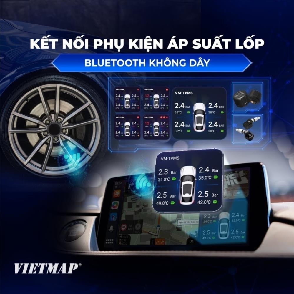 Android box ô tô Vietmap BS10, dẫn đường Vietmap Live, kết nối Carplay và Android Auto không dây