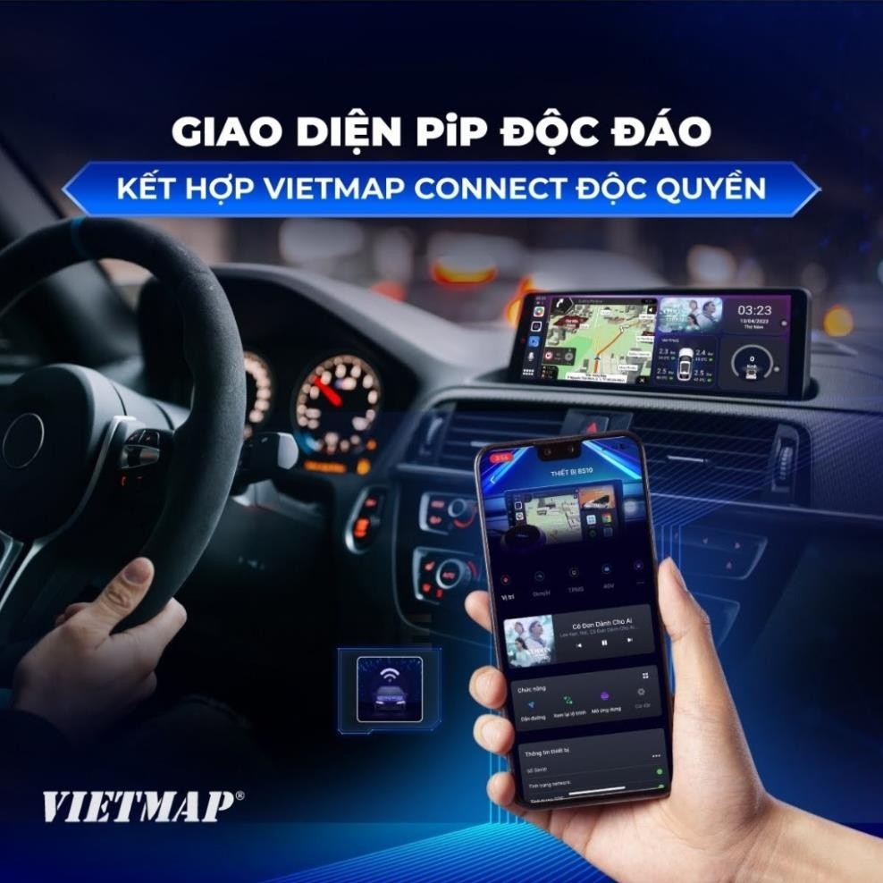 Android box ô tô Vietmap BS10, dẫn đường Vietmap Live, kết nối Carplay và Android Auto không dây