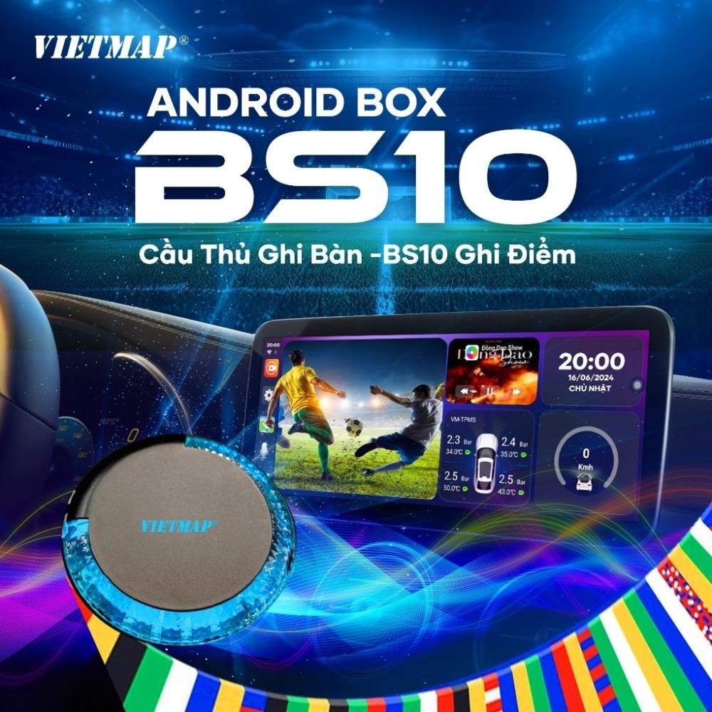 Android box ô tô Vietmap BS10, dẫn đường Vietmap Live, kết nối Carplay và Android Auto không dây