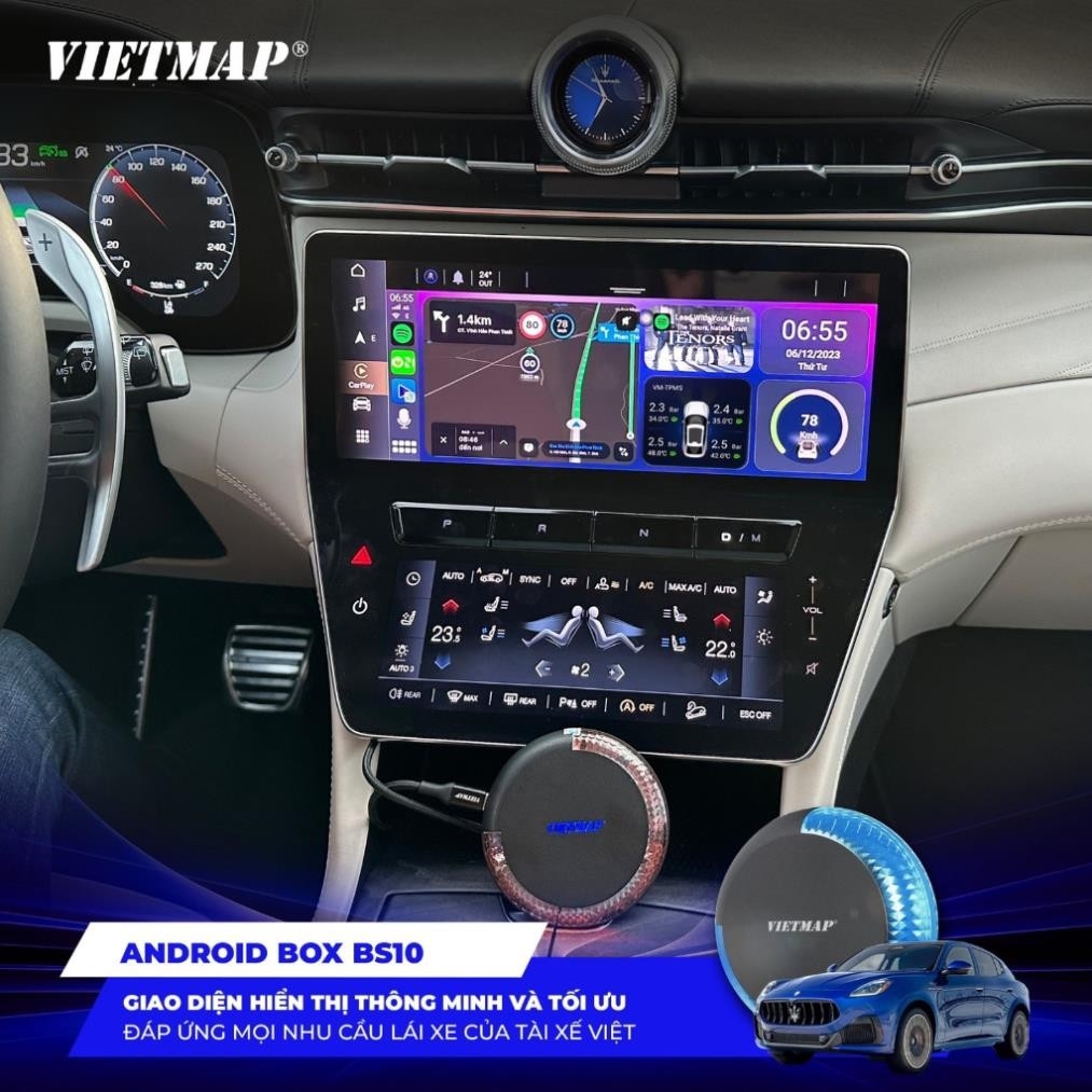 Android box ô tô Vietmap BS10, dẫn đường Vietmap Live, kết nối Carplay và Android Auto không dây