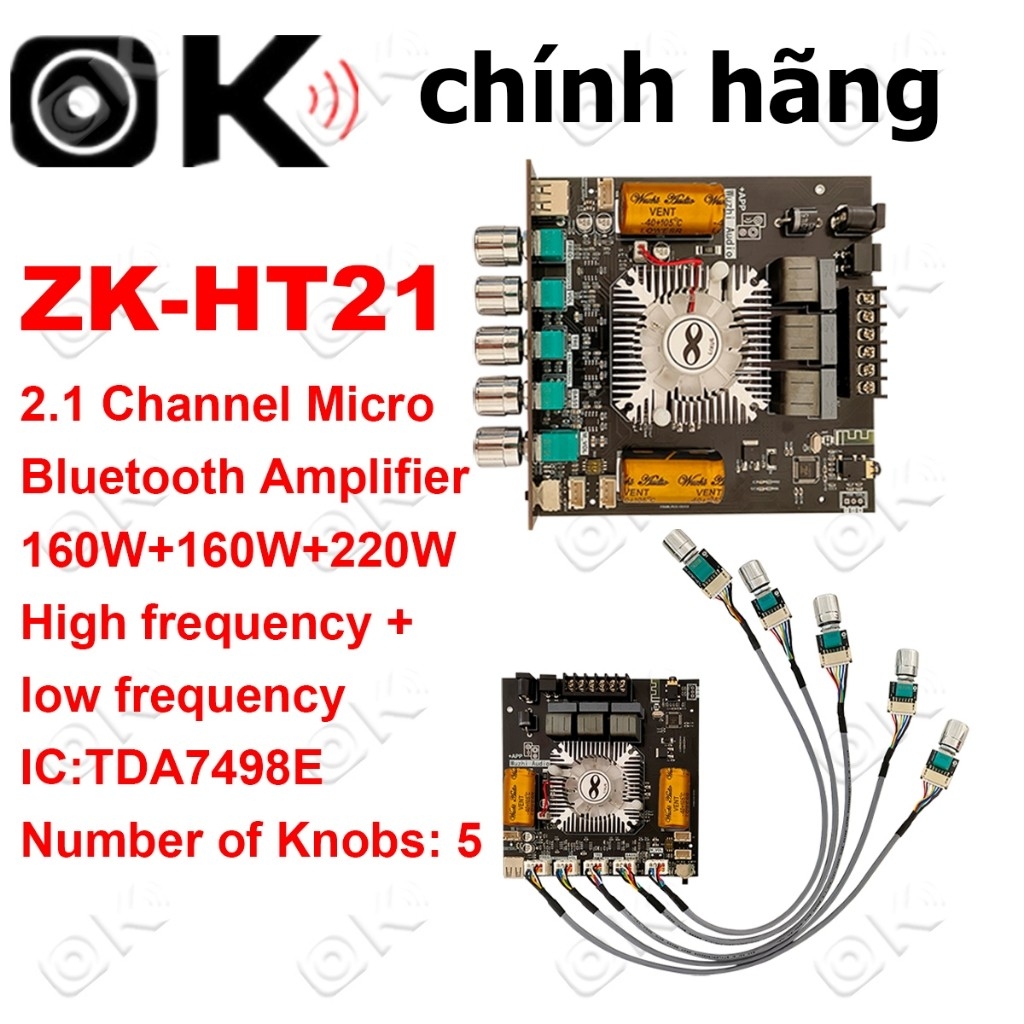 Okdiy  Mạch loa 2.1 ZK-HT21 Mô-đun bộ khuếch đại công mạch khuếch đại âm thanh 160W*2+220W bluetooth 2.1 Kênh TDA7498E