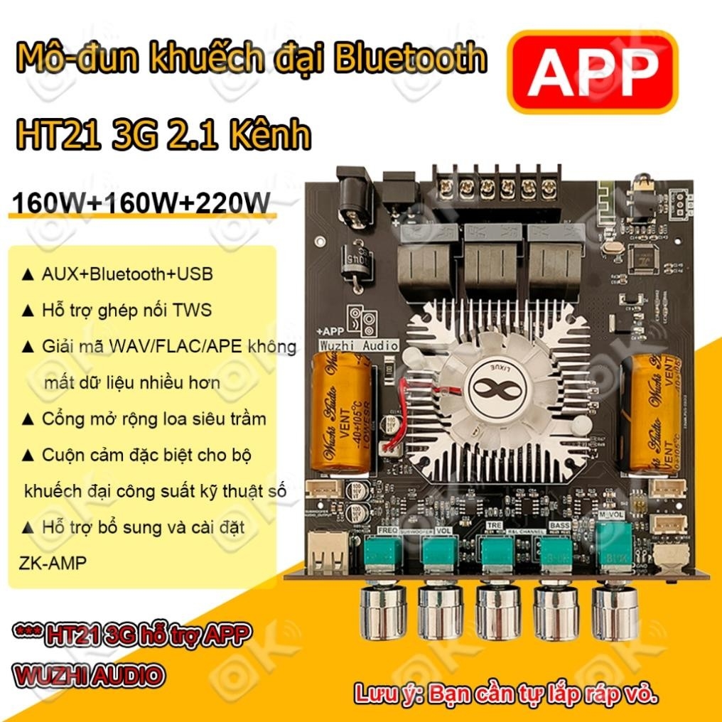 Okdiy  Mạch loa 2.1 ZK-HT21 Mô-đun bộ khuếch đại công mạch khuếch đại âm thanh 160W*2+220W bluetooth 2.1 Kênh TDA7498E