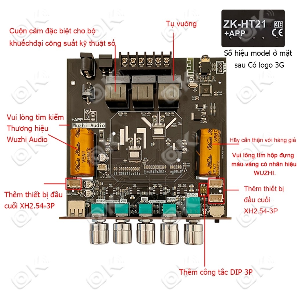 Okdiy  Mạch loa 2.1 ZK-HT21 Mô-đun bộ khuếch đại công mạch khuếch đại âm thanh 160W*2+220W bluetooth 2.1 Kênh TDA7498E