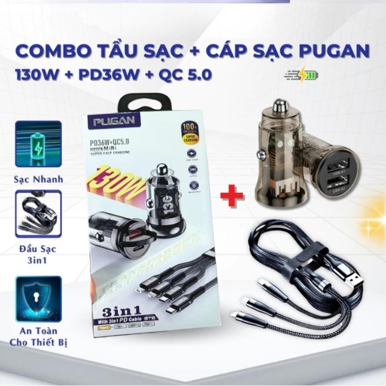 Tẩu sạc nhanh ô tô PUGAN công suất 100W, 120W, 130W - Tẩu sạc ô tô chính hãng