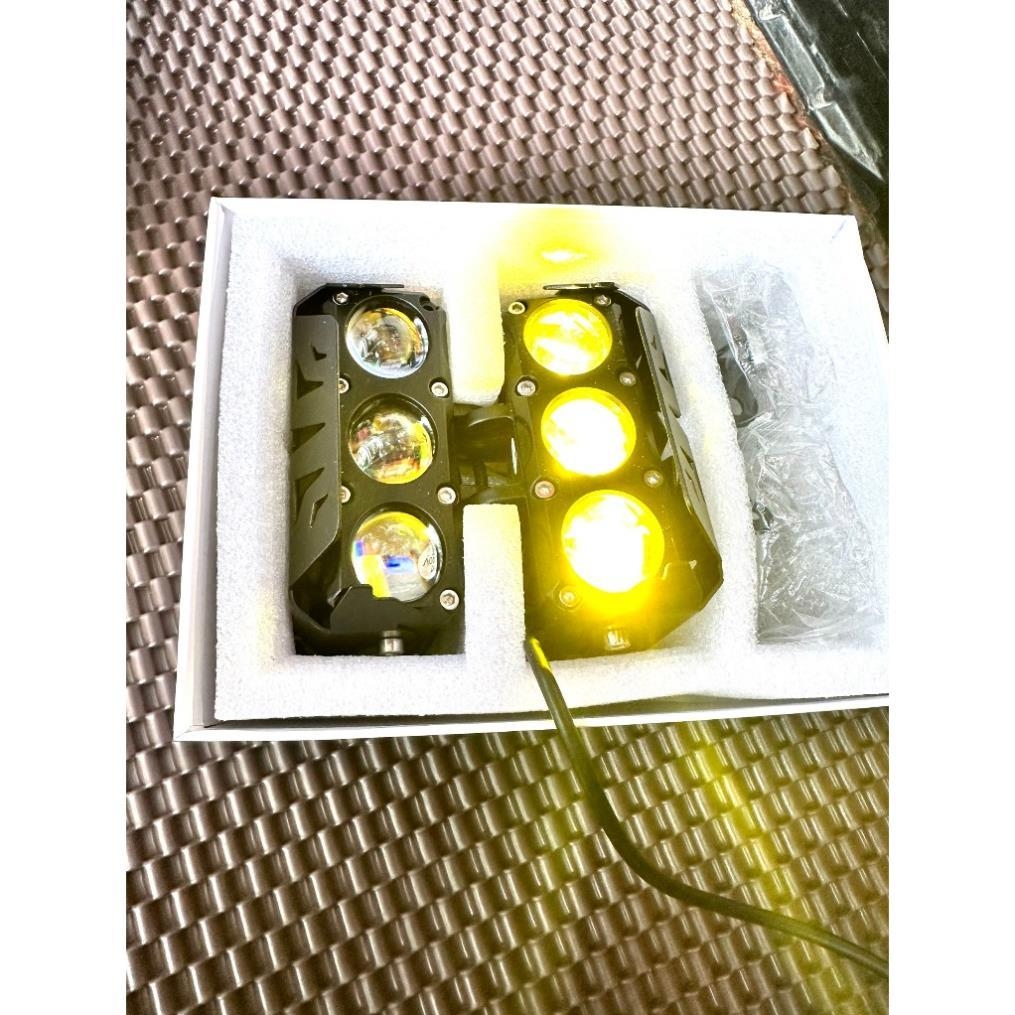 Đèn LED trợ sáng 3 mắt bi cầu mẫu mới chất lượng cao, pha trắng cos vàng chung điện áp 12/24v cho ô tô - xe máy - xe tải