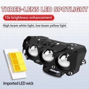 Đèn LED trợ sáng 3 mắt bi cầu mẫu mới chất lượng cao, pha trắng cos vàng chung điện áp 12/24v cho ô tô - xe máy - xe tải