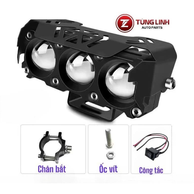 Đèn LED trợ sáng 3 mắt bi cầu mẫu mới chất lượng cao, pha trắng cos vàng chung điện áp 12/24v cho ô tô - xe máy - xe tải