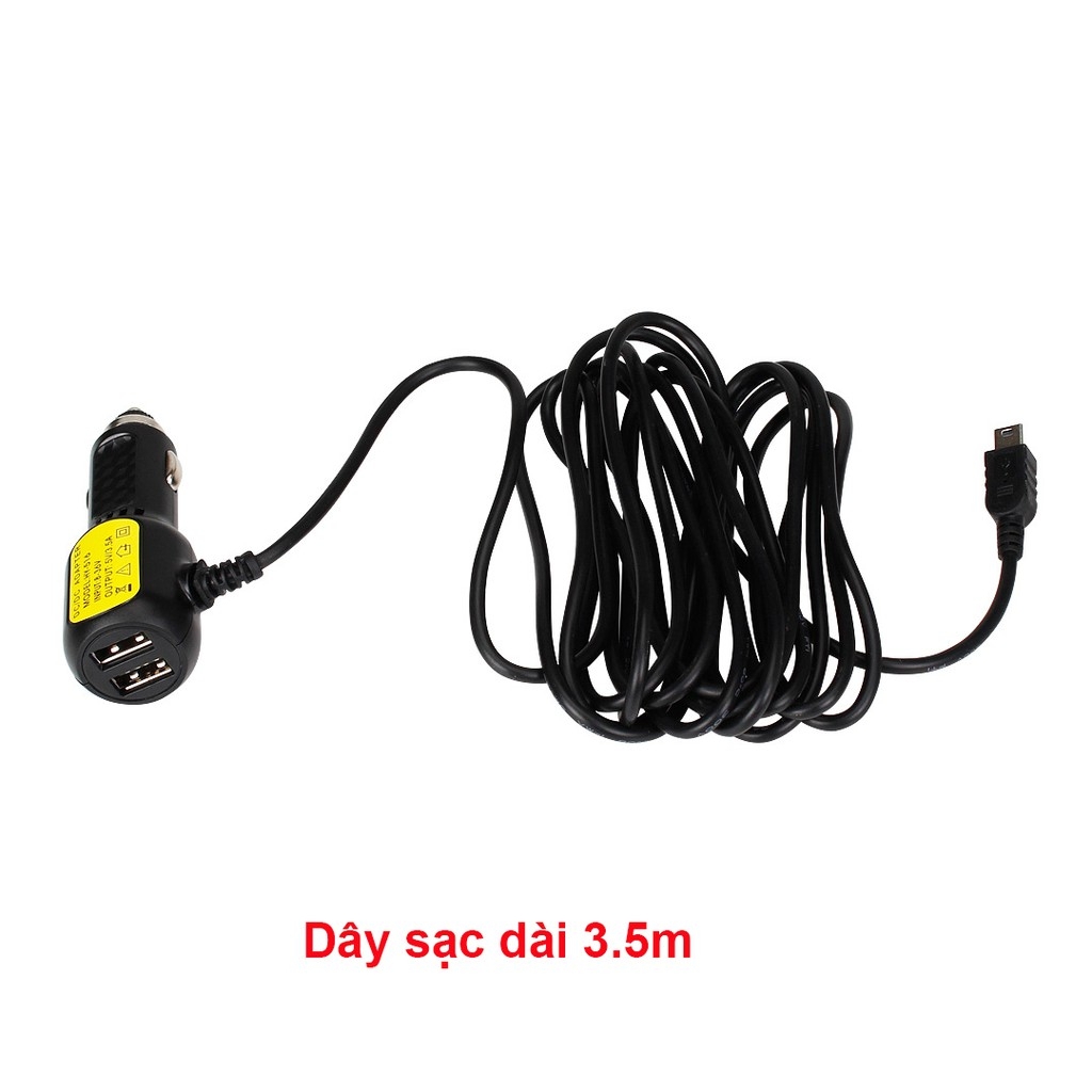 Tẩu cấp nguồn cho camera hành trình 12V 24V 36V, dài 3.5m, chân cắm dẹt, chân cắm vuông, 2 cổng USB sạc điện thoại