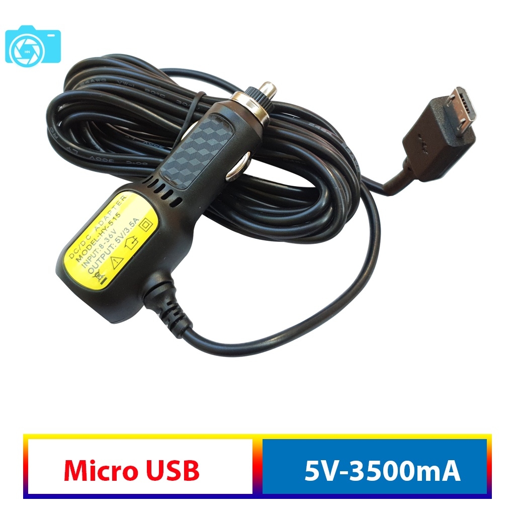 Tẩu cấp nguồn cho camera hành trình 12V 24V 36V, dài 3.5m, chân cắm dẹt, chân cắm vuông, 2 cổng USB sạc điện thoại