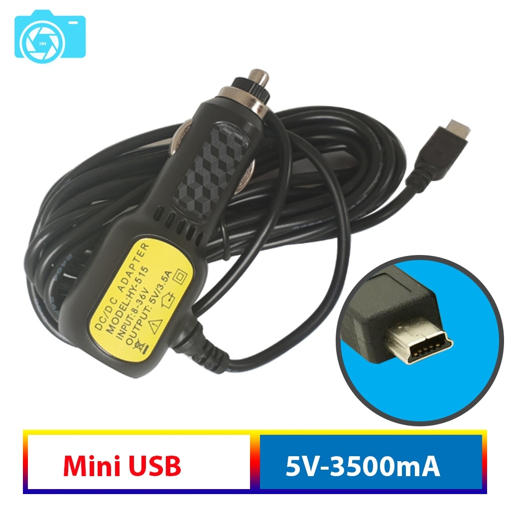 Tẩu cấp nguồn cho camera hành trình 12V 24V 36V, dài 3.5m, chân cắm dẹt, chân cắm vuông, 2 cổng USB sạc điện thoại