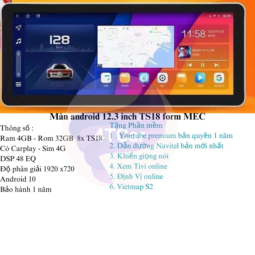 Màn Hình Android ô tô kích thước 12.3 inch Form MEC - Form BMW cấu hình 4-32GB 8x chạy sim 4G