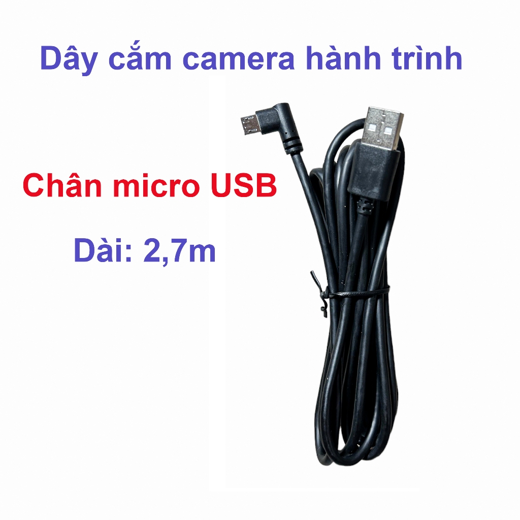 Dây cắm công micro USB camera hành trình ô tô dài 2,7m (T3)