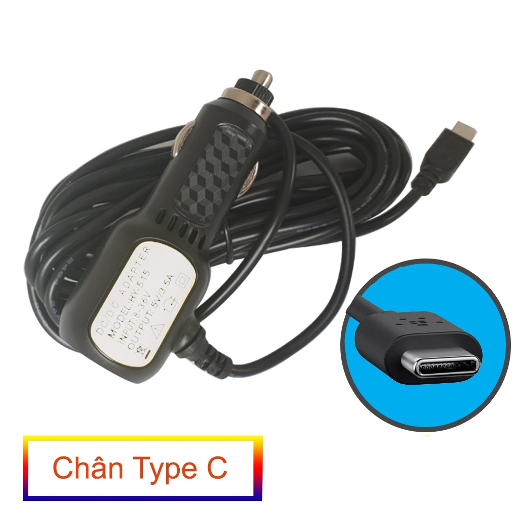 Tẩu cấp nguồn cho camera hành trình 12V 24V 36V, dài 3.5m, chân cắm dẹt, chân cắm vuông, 2 cổng USB sạc điện thoại