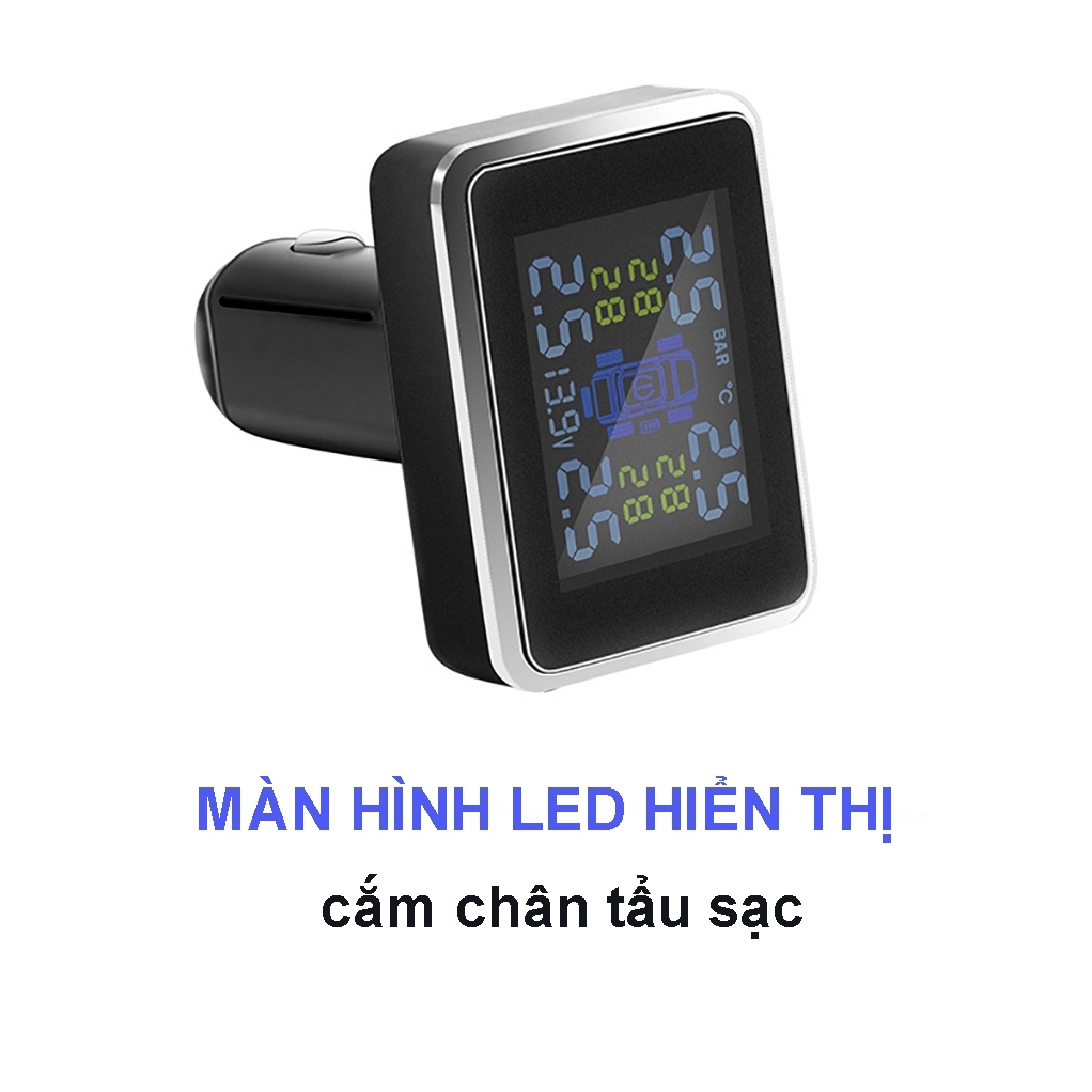 Cảm Biến Áp Suất Lốp Ô Tô, Cảm Biến Áp Suất Lốp Van Ngoài / Van Trong TPMS - Màn Hình sử dụng điện cắm chân tẩu