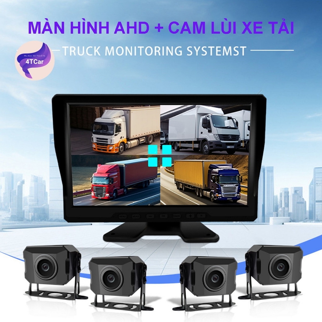 Camera Hành Trình 360 Ghi Hình D10 4 Mắt 10INCH Cho Xe Tải Và Xe Khách, Camera 4 mắt chuyên xe tải, điện 12-36v