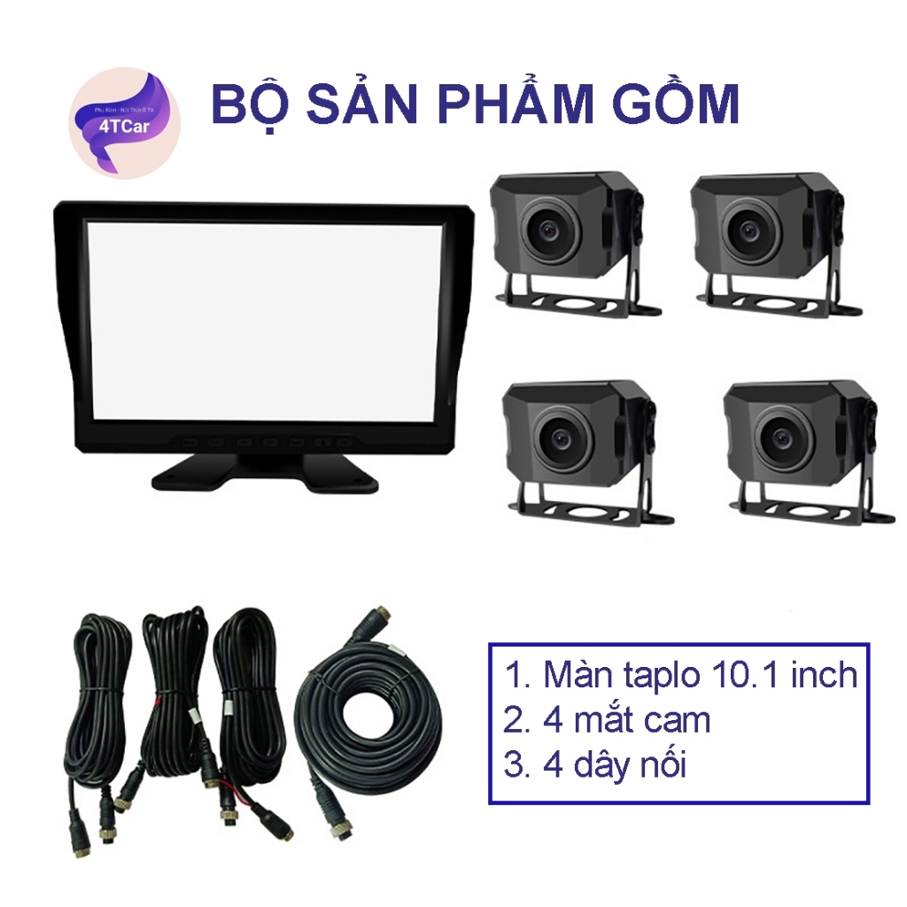 Camera Hành Trình 360 Ghi Hình D10 4 Mắt 10INCH Cho Xe Tải Và Xe Khách, Camera 4 mắt chuyên xe tải, điện 12-36v (tặng thẻ nhớ 32GB)