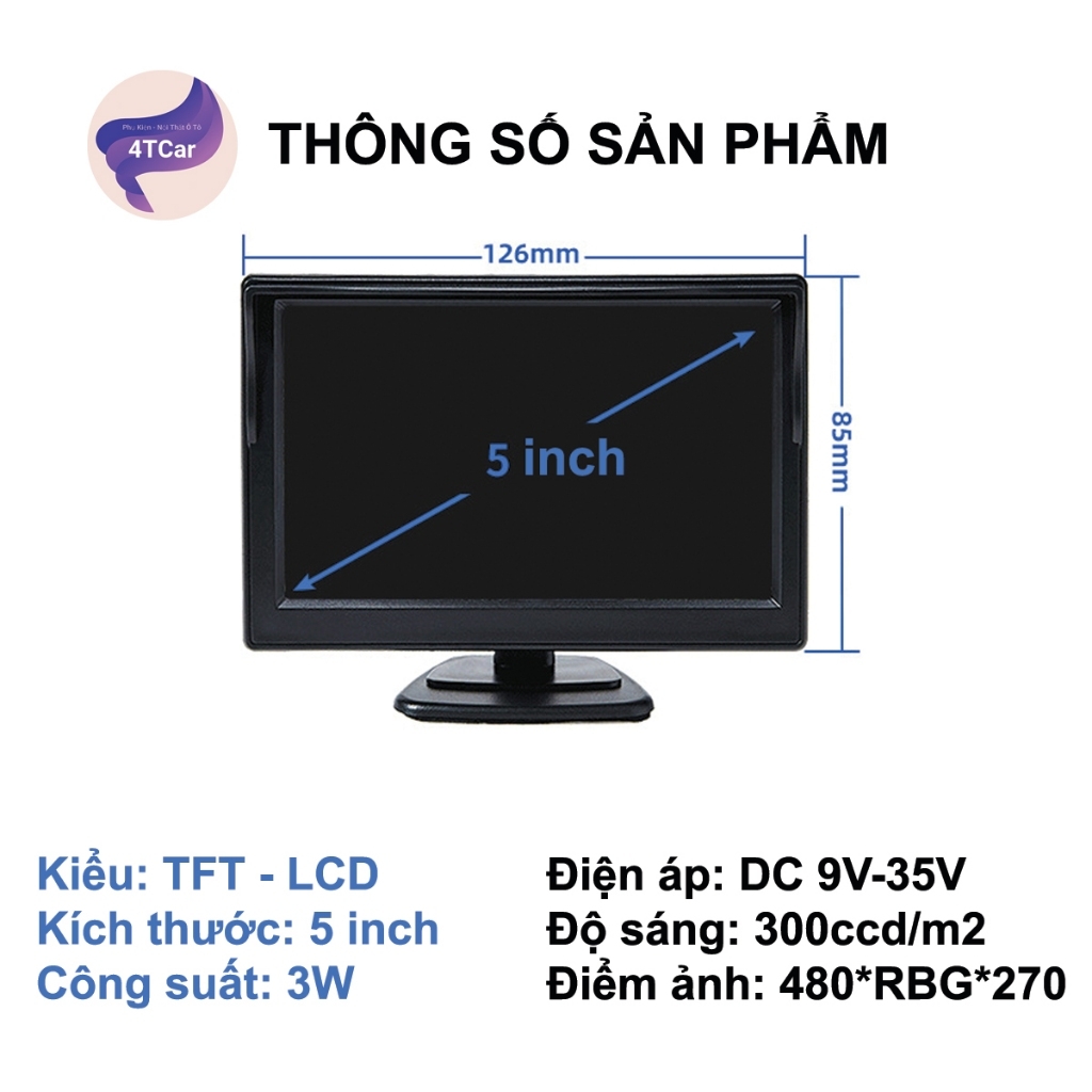 Màn taplo xe tải 5 inch để trên taplo hoặc treo kính cho xe ô tô, xe tải, xe đầu kéo màn hình DVD lắp cam lùi
